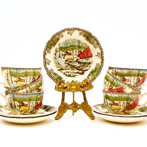 VINTAGE: England Johnson Brothers The Friendly Village Cup and Saucer Set for 6 White Christmas Holidays SKU 24 25-E-00016786 image 1