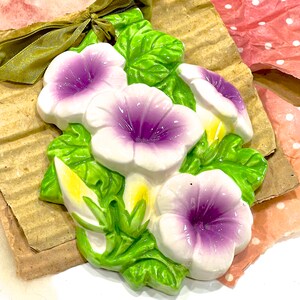 VINTAGE: 1970s - Porcelain Flower - Wall Hanging Ornament Home Decor Wall Decor - Flower Bouquet Purple Flowers Gift Idea