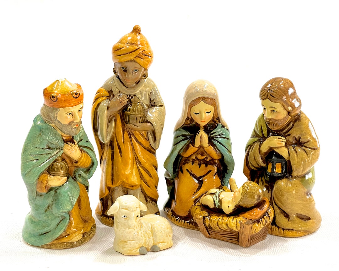 VINTAGE Enesco Nativity Set Sri Lanka Hand Painted Etsy