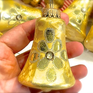 VINTAGE: 11pcs West Germany Brushed Antique Gold Glass Bell Ornaments Christmas Decor Holiday Decor SKU 00035656 image 5