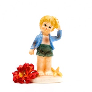 VINTAGE: Flambre Collector's Choice Series Ceramic Figurine Boy Holding Shell on Head Collectable SKU 23-D-00014185 image 2