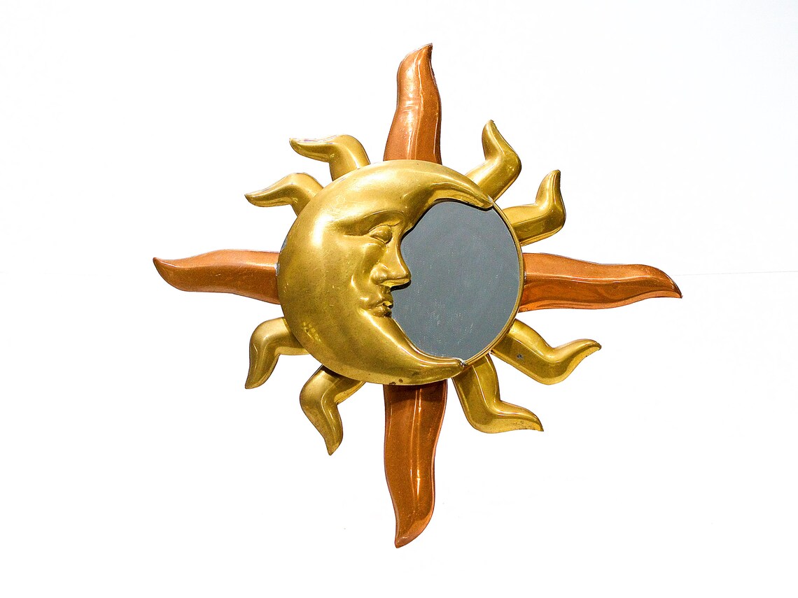 VINTAGE Mexican Brass Copper Moon Hanging Mirror Folk Art Etsy