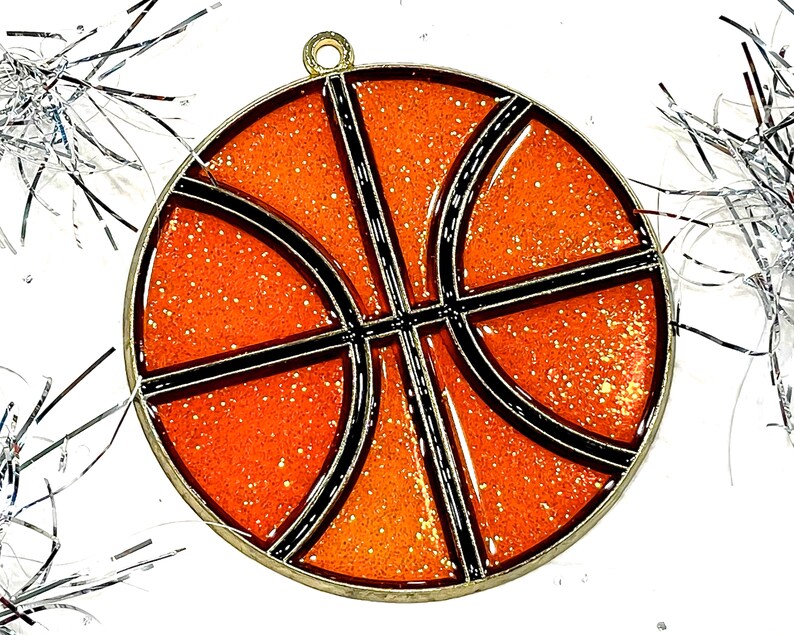 VINTAGE: 1980s Retro Metal and Resin Basketball Ornament Faux Stain Glass Sun Catchers Gift SKU 15-E2-00033295 image 2