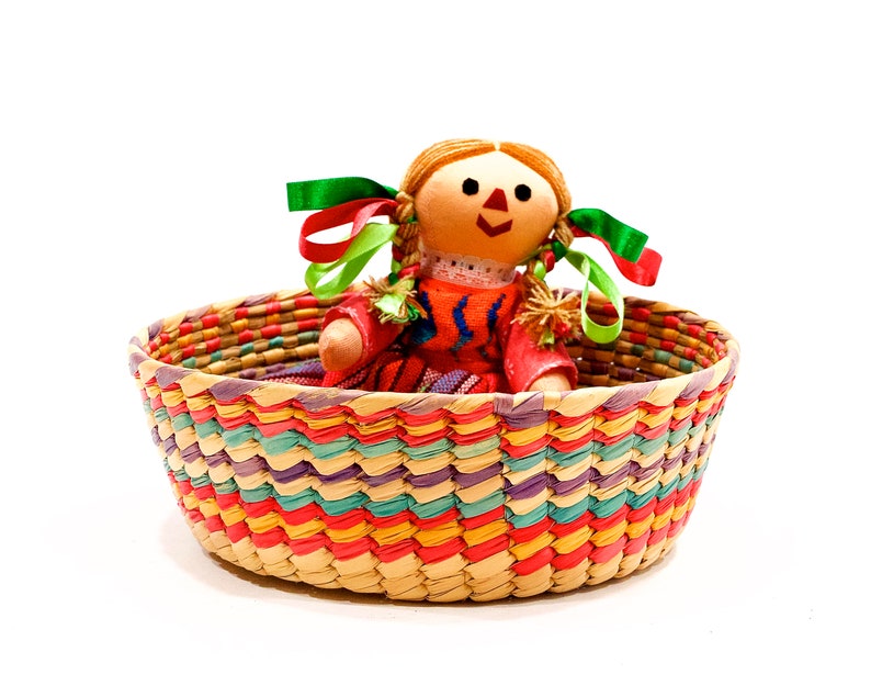 VINTAGE: Oval Rattan Basket Bowl Green, Red, Purple Coil Basket SKU 22-E-00030222 image 2