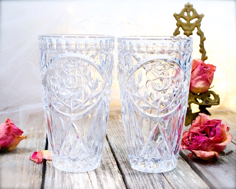 VINTAGE: 2pc Deep Cut Crystal Tumblers Cups Flower Cut Beauty and Elegance SKU 32-B-00032572 image 6