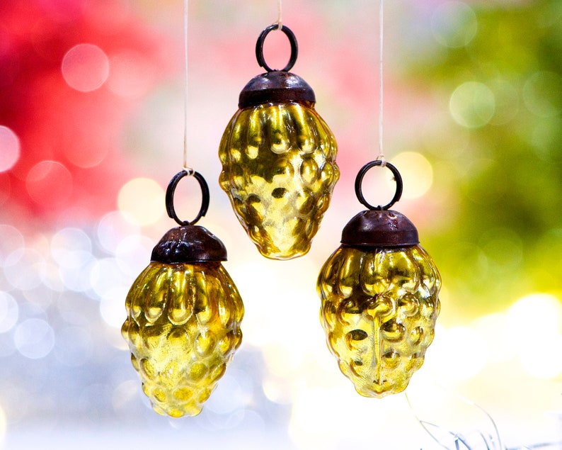 VINTAGE: 5pc Small Thick Mercury Glass Pinecone Ornaments Kugel Style Christmas Ornaments Heavy Glass SKU os-177-00031428
