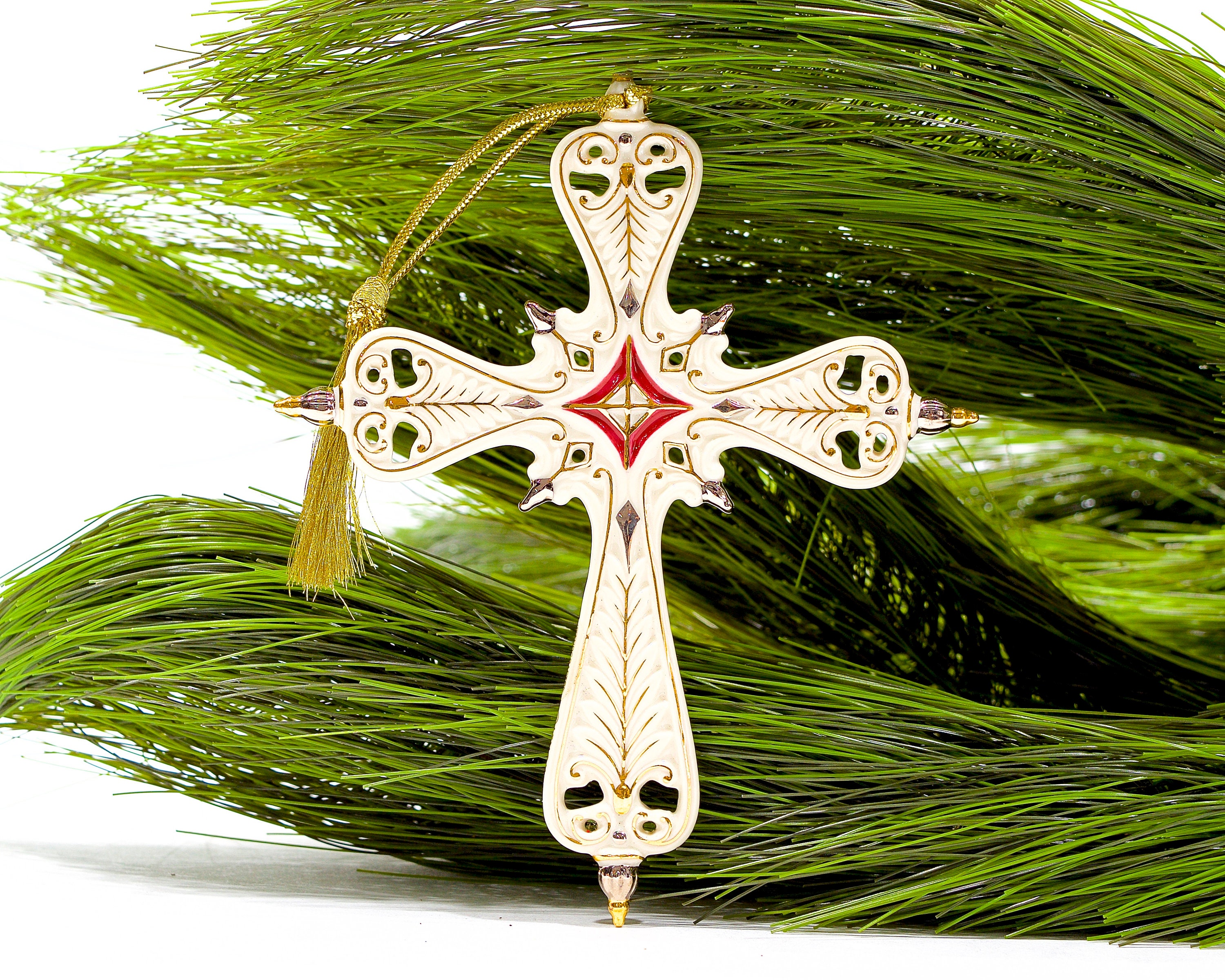 VINTAGE 5.5 LENOX Brocade Cross Ornament Ivory With Etsy
