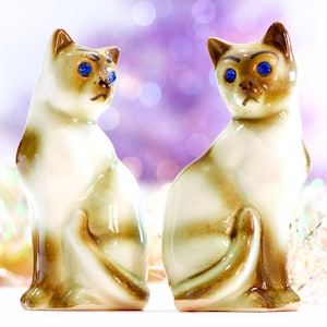VINTAGE: Década de 1950 - Japón - Salero y pimentero con forma de gato - Siamés - Ojos con joyas - SKU 24-D-00033728