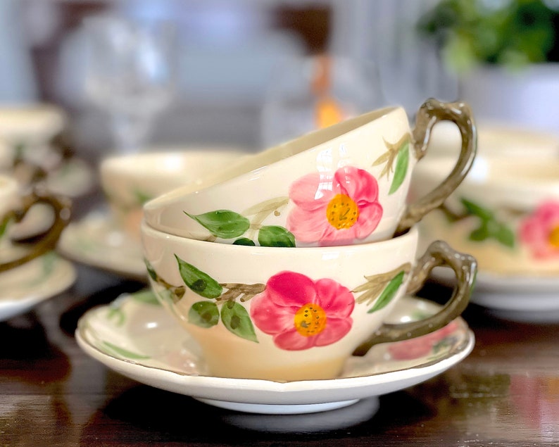 VINTAGE: 1960s 1 Set USA Franciscan Desert Rose Teacup and Saucer Pink Flowers Tableware Shabby Chic SKU 28 29-C-00035305 image 1