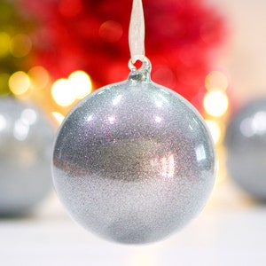 VINTAGE: Hand Blown Ornament Silver Glitter Glass Ornament Christmas SKU Tub-400-00030587 image 3