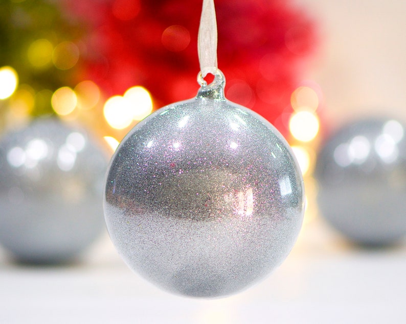 VINTAGE: Hand Blown Ornament Silver Glitter Glass Ornament Christmas SKU Tub-400-00030587 image 3