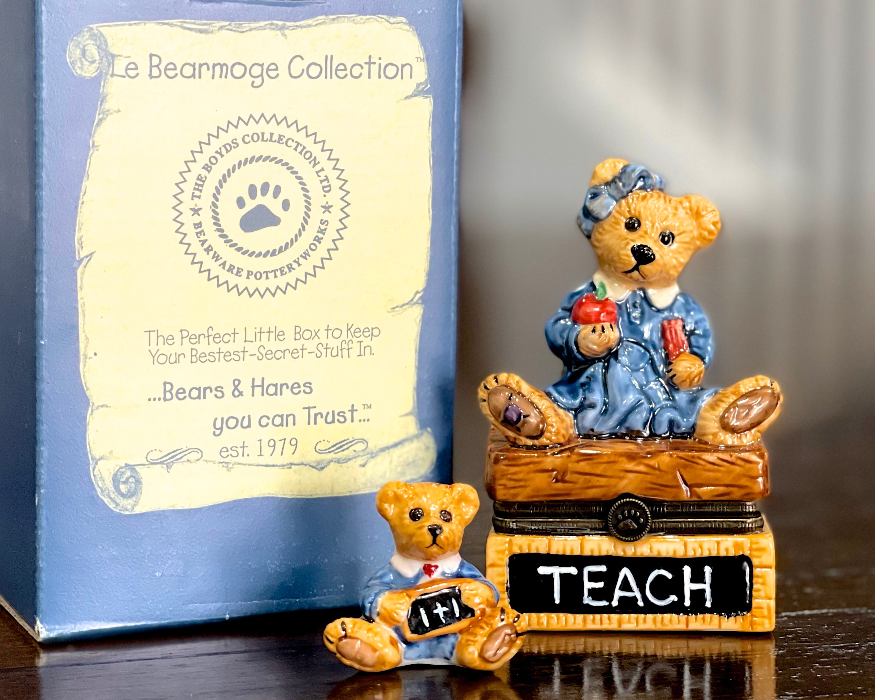 Vintage Boyds Bears Trinket Box: Ms. Bruin Teacher Bear Figurine
