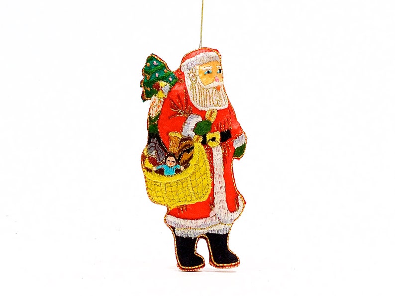 SKU 27-C4-00014206 VINTAGE: 6 Santa Embroidered Ornament Holiday Ornament Pillow Ornament Christmas
