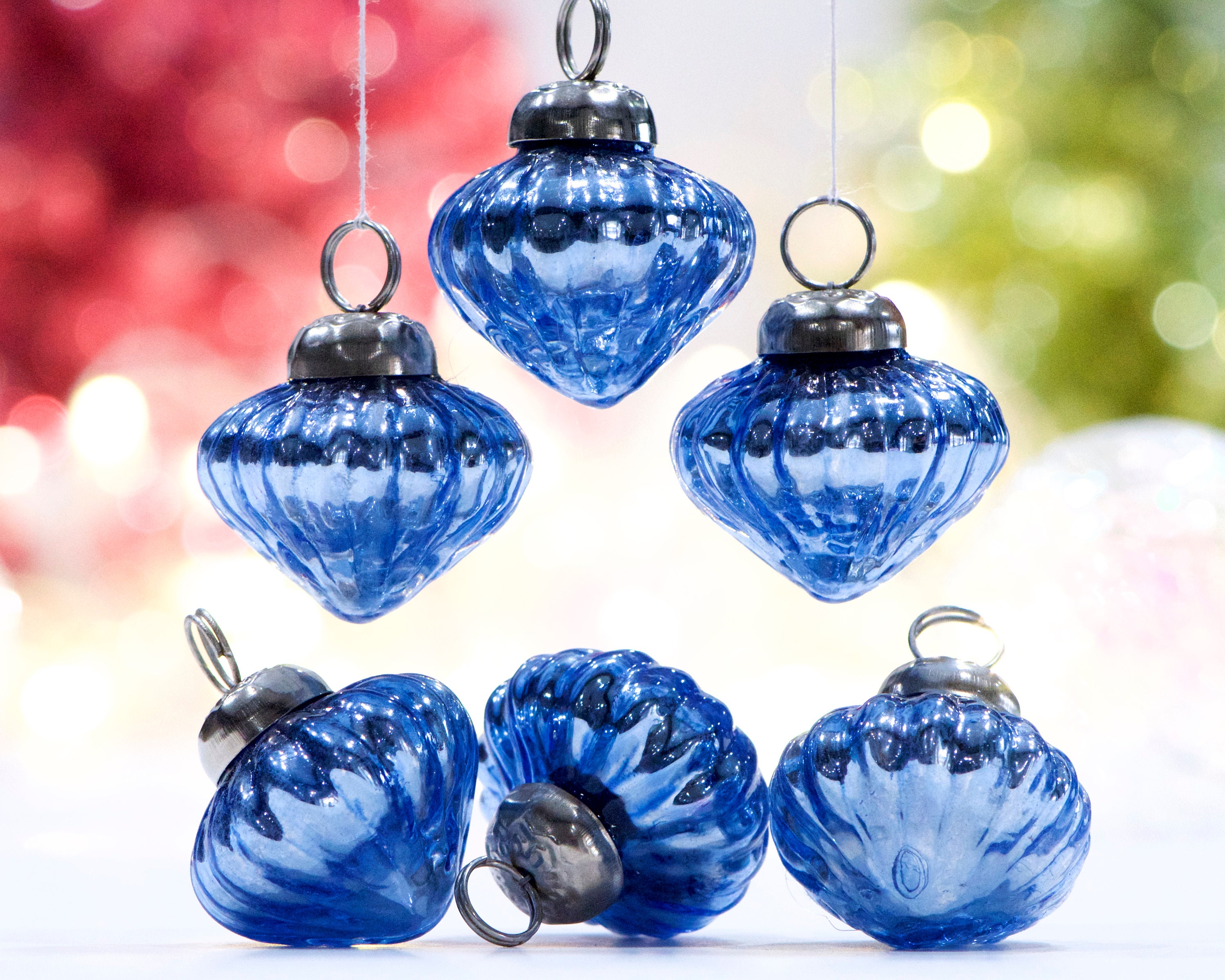 VINTAGE 5pcs Small Thick Mercury Glass Ornaments Mid Weight Kugel