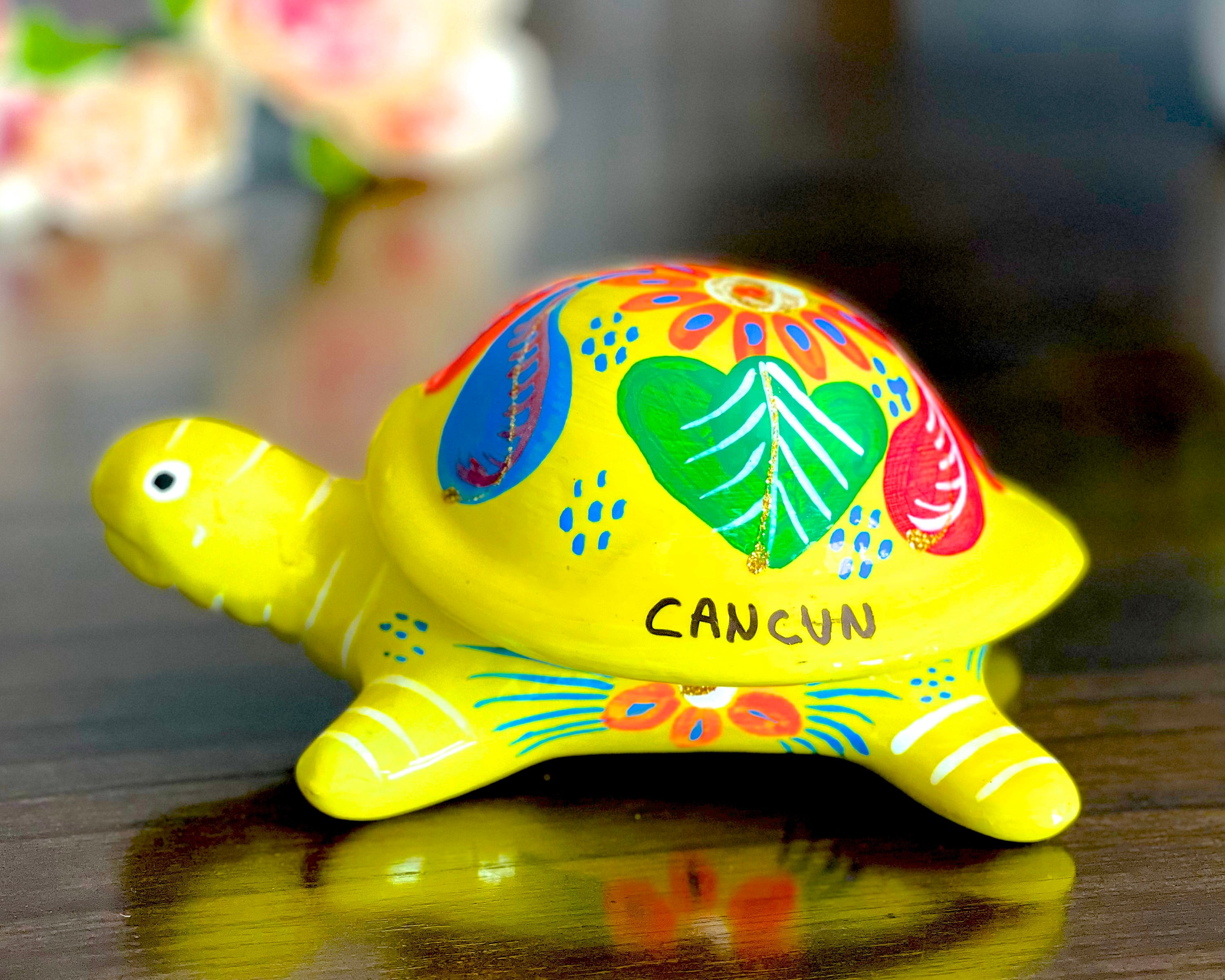 Vintage Mexican Pottery Turtle Trinket Box: Hand-painted Cancun