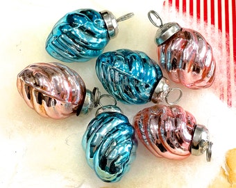 VINTAGE: 6pcs - Small Thick Mercury Glass Ornaments - Mid Weight Kugel Style Ornaments - Unique Find - SKU 2-B6-00034818