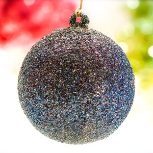 VINTAGE: Hand Blown Ornament Silver Glitter Glass Ornament Christmas SKU 30-405-00033229 image 1