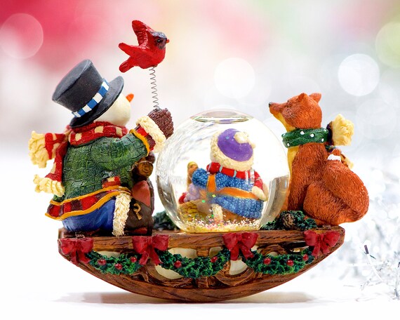 Vintage 1990s Kirkland Rocking Snowman Waterglobe - Christmas