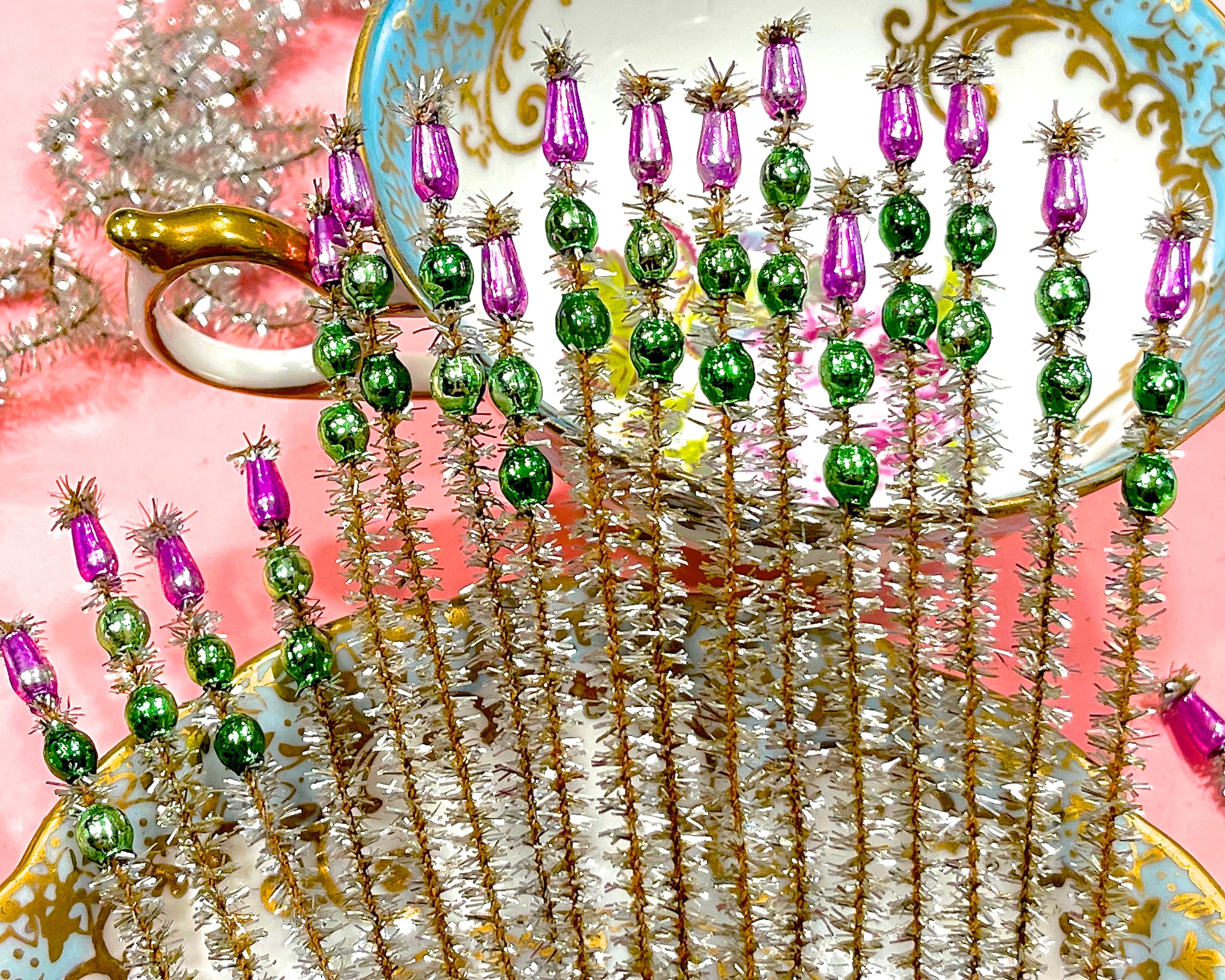 VINTAGE: 10pcs - Mercury Bead Chenille Stems - Picks - Flower Picks, Millinery, Crafts, Gift Wrapping, Holiday Decor