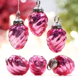 VINTAGE: 5pc Small Thick Mercury Pink Ornaments Mid Weight Kugel Style Ornaments Unique Find SKU os-256 image 1