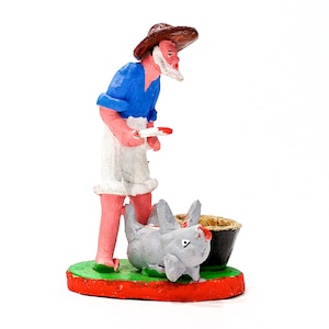 VINTAGE: Mexican Folk Art Rustic Pottery Figurine - Butcher - Carnicero - Heavy Handmade Ceramic - SKU 24-B-00013724