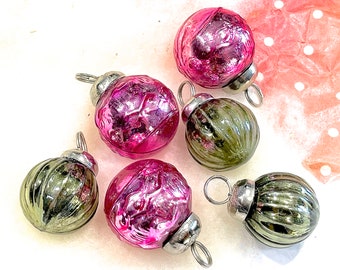 VINTAGE: 6pc - Small Thick Mercury Ornaments - Mid Weight Kugel Style Ornaments - Unique Find - SKU