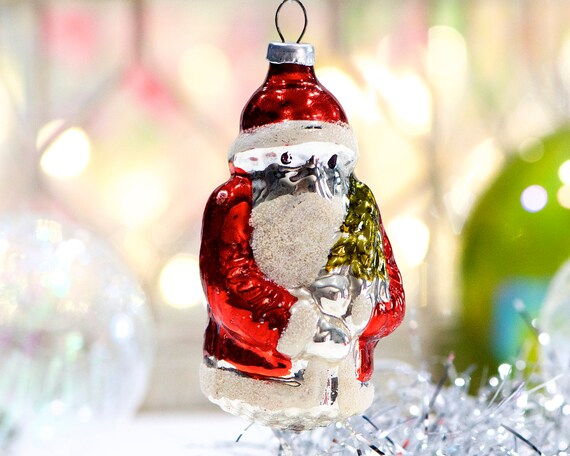Père Noël avec sac cadeaux ornement en verre soufflé pour sapin de