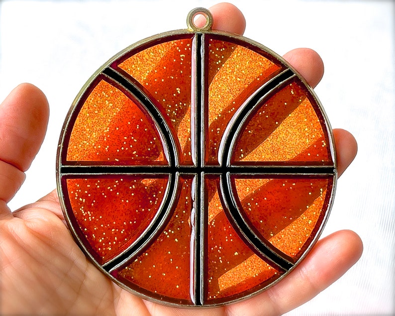 VINTAGE: 1980s Retro Metal and Resin Basketball Ornament Faux Stain Glass Sun Catchers Gift SKU 15-E2-00033295 image 1