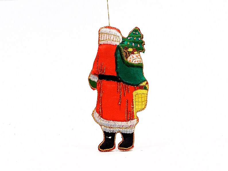 SKU 27-C4-00014206 VINTAGE: 6 Santa Embroidered Ornament Holiday Ornament Pillow Ornament Christmas