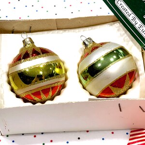 VINTAGE: 2pcs European Hand Blown Indent Glass Ornaments in Box Christmas Decor Ornament Holiday image 3