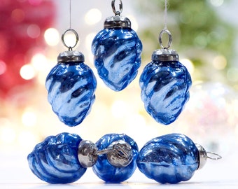 VINTAGE: 5pc - Small Thick Mercury Ornaments - Mid Weight Kugel Style Ornaments - Unique Find - SKU os-254