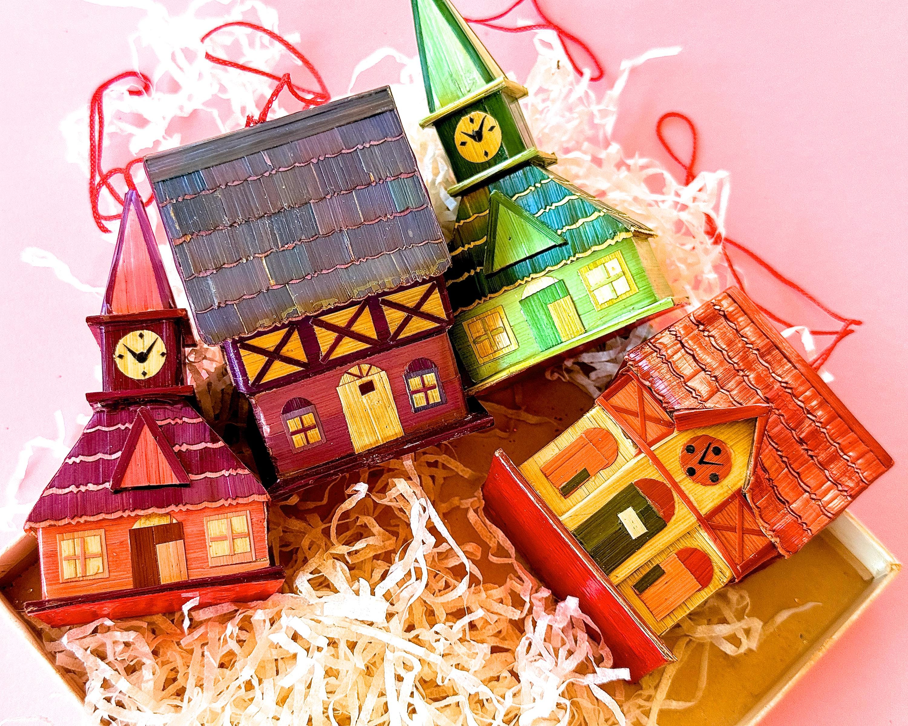 Vintage Handmade Straw House Ornaments - Set of 4 - Etsy 日本