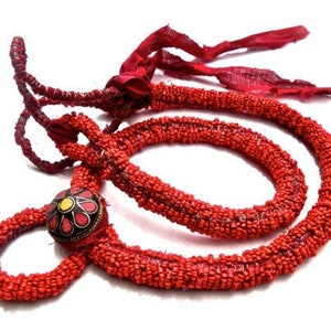 VINTAGE: Large Tibetan Beaded Necklace Handcrafted Red Necklace SKU 4-C5-00005445 image 4