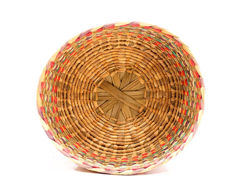 VINTAGE: Oval Rattan Basket Bowl Green, Red, Purple Coil Basket SKU 22-E-00030222 image 4