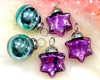 VINTAGE: 5pc Small Thick Mercury Glass Ornaments - Mid Weight Kugel Style Ornaments - Unique Find - SKU 151