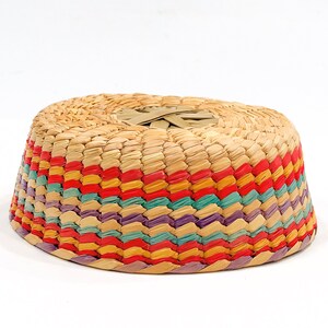 VINTAGE: Oval Rattan Basket Bowl Green, Red, Purple Coil Basket SKU 22-E-00030222 image 3