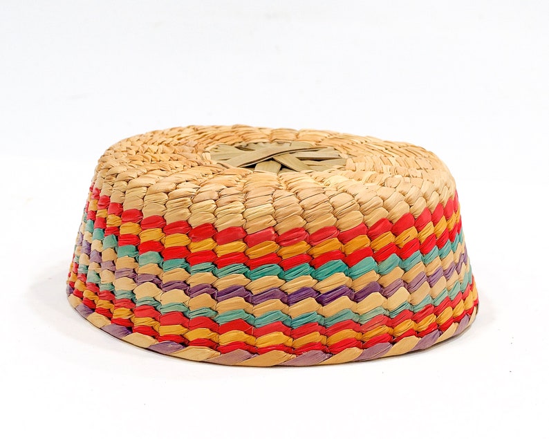 VINTAGE: Oval Rattan Basket Bowl Green, Red, Purple Coil Basket SKU 22-E-00030222 image 3