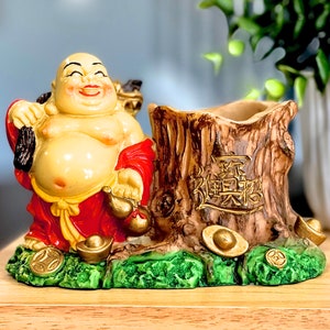 VINTAGE: Asian Solid Resin Buddha Good Luck Wealth Coin Holder Planter Candle Holder SKU 24-C-00030740 image 2