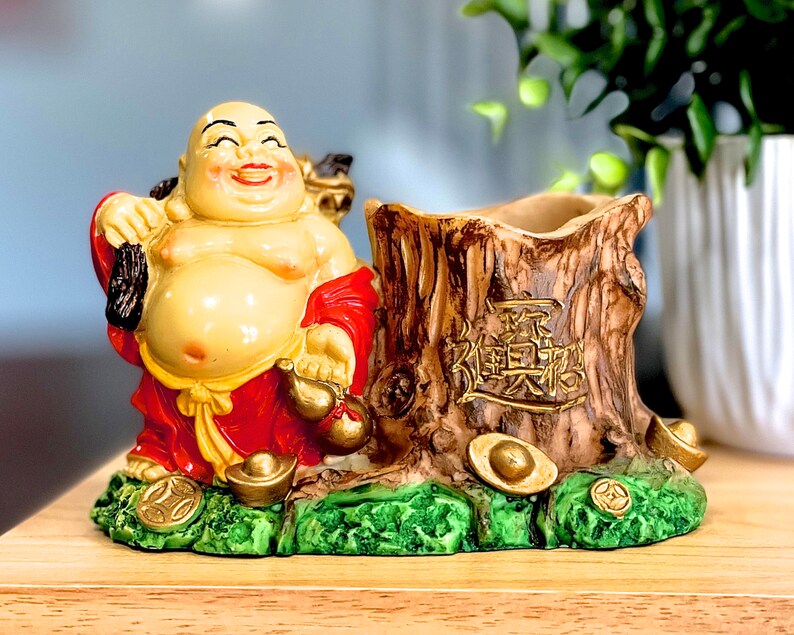 VINTAGE: Asian Solid Resin Buddha Good Luck Wealth Coin Holder Planter Candle Holder SKU 24-C-00030740 image 2