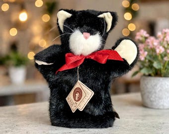 シュタイフ ブラック トム キャット ハンドパペット ID 付き