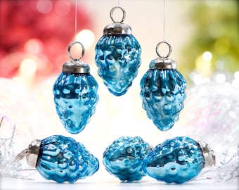 Perfect for your Christmas Tree Gift Wrapping or Hostess Gift 9 Turq & Blue 1.5 Glass Mercury Ornaments in Assorted Shapes with Swirl Christmas Hangers 