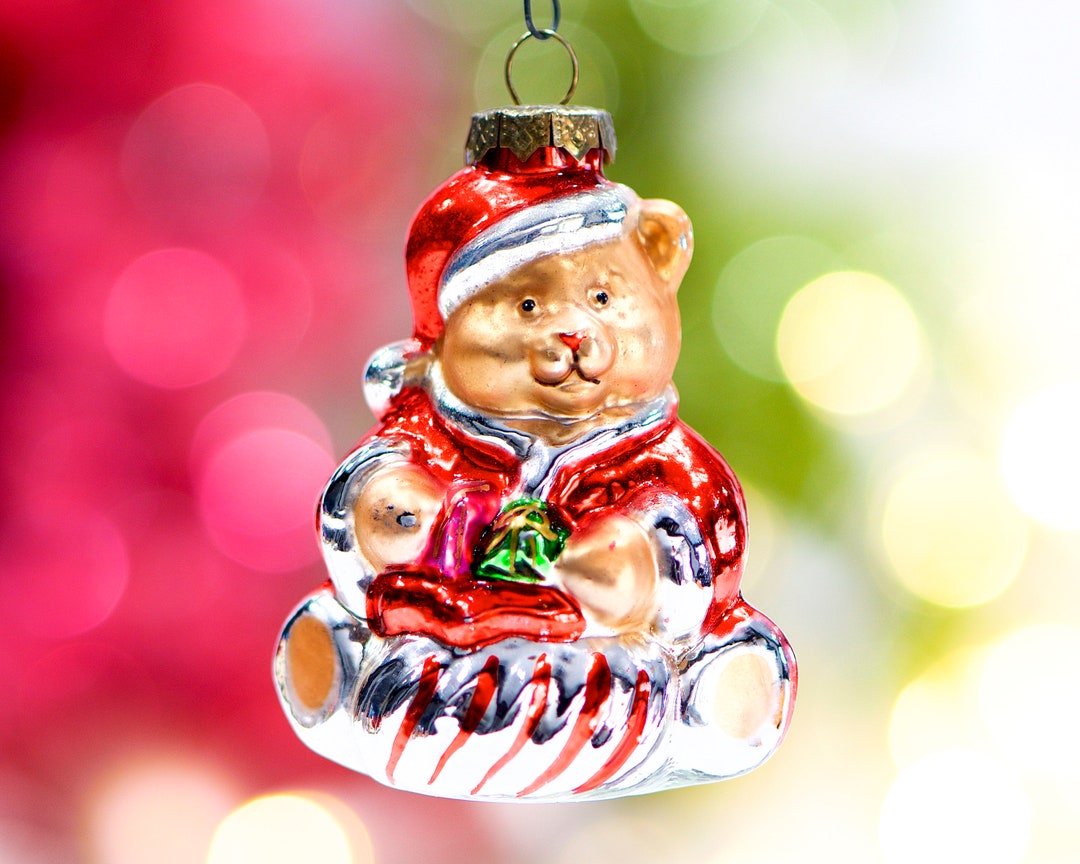 VINTAGE Mercury Glass Bear Ornaments Blown Figural Glass Ornament
