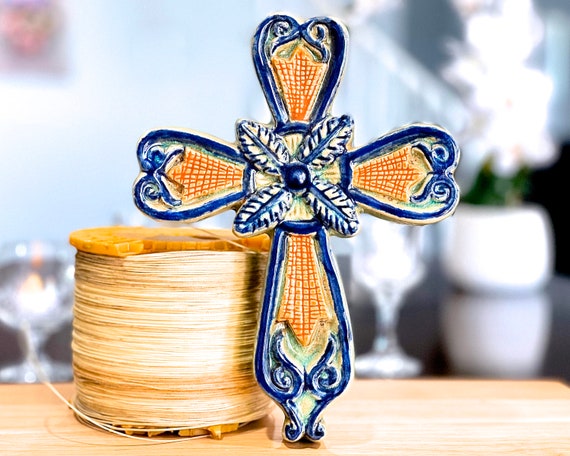 Vintage Glazed Ceramic Wall Hanging Cross: Religious Home Decor - Etsy