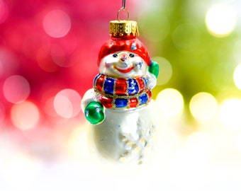 VINTAGE: Snowman Glass Ornament - Christmas Ornament - Hand Painted Ornament - Mercury Ornament - SKU 30-403-00013918