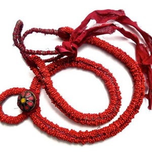 VINTAGE: Large Tibetan Beaded Necklace Handcrafted Red Necklace SKU 4-C5-00005445 image 3