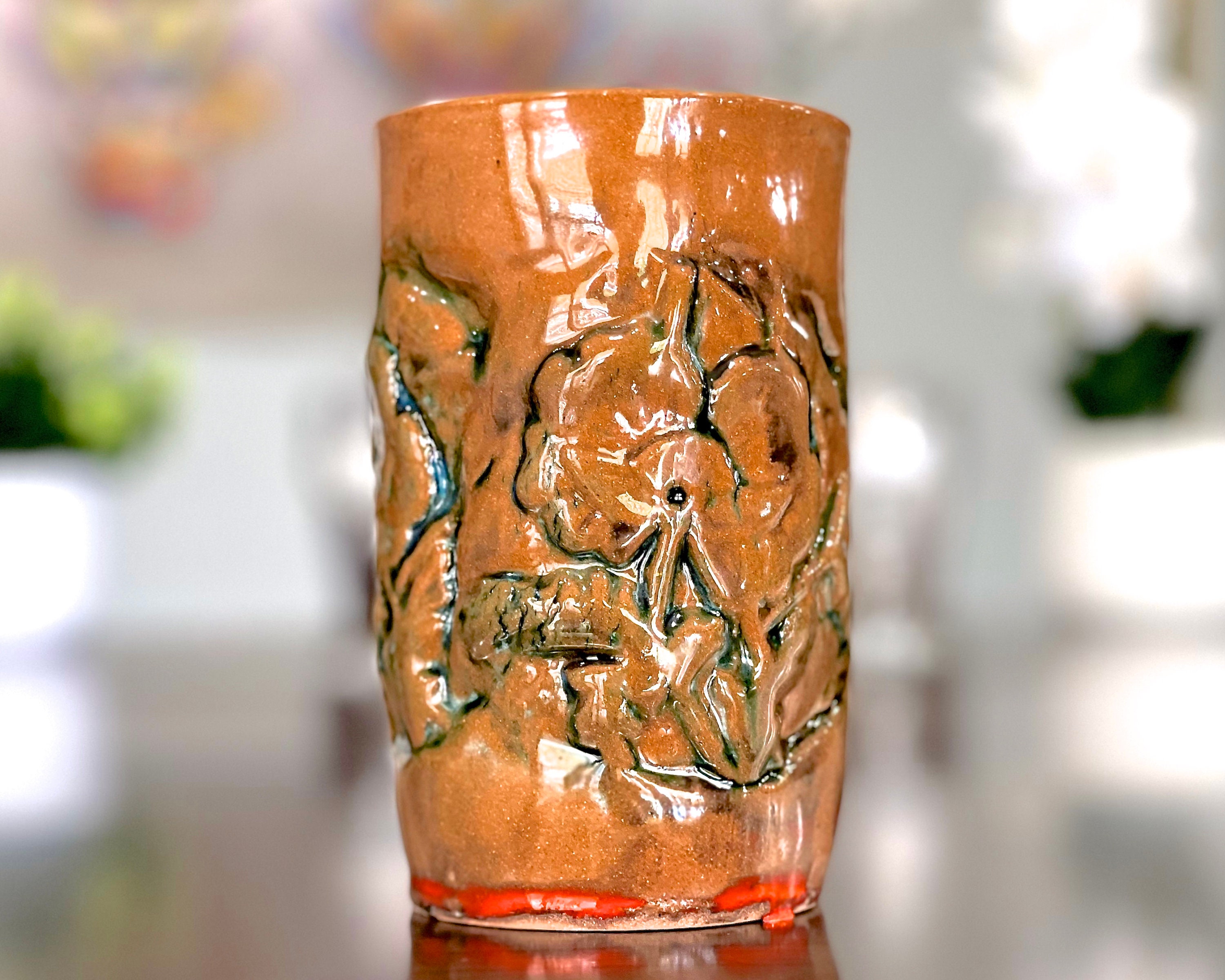 VINTAGE: Studio Pottery Brown Cup - Planter - Ceramic - Handcrafted