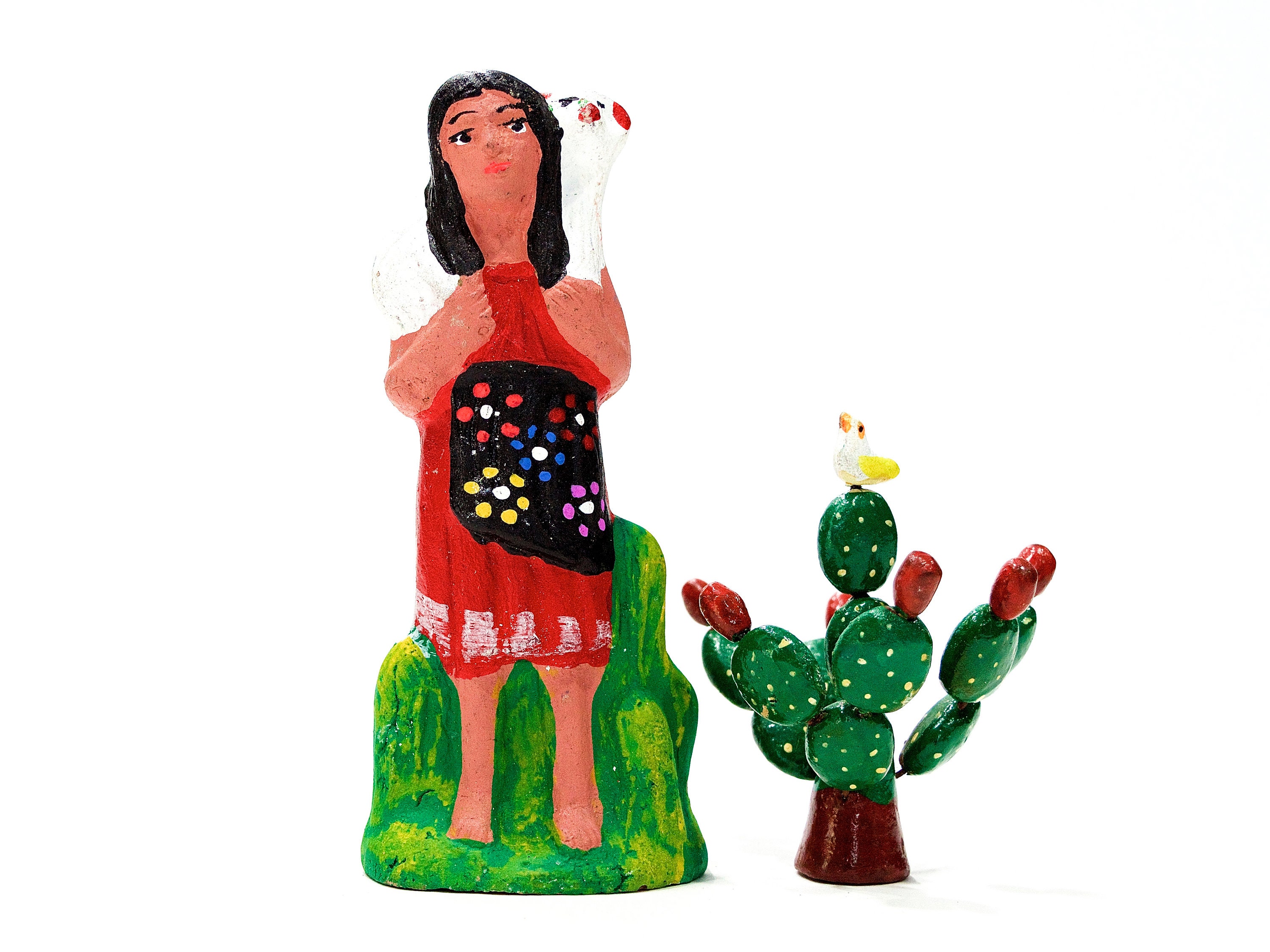 1950年代 メキシコ 中南米 木彫 聖女像 民藝プリミティブ ヴィンテージ メキシコ民芸陶器の置物：羊を抱いた先住民の女性 - Etsy