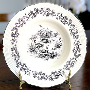VINTAGE: New England Toile Rimed 9 1/4 Soup Bowl Tabletops Unlimited Replacement, Collecting SKU 36-D-00035181 image 1