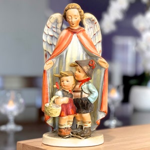 VINTAGE: 1950s - 9.5&quot; AJAX Japan Guardian Angel Overlooking Children Figurine - Angel - Heavenly Protection - SKU 00035682
