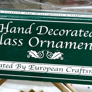 VINTAGE: 2 stuks Europese handgeblazen glazen ornamenten in doos Kerstdecor Ornament Vakantie afbeelding 3
